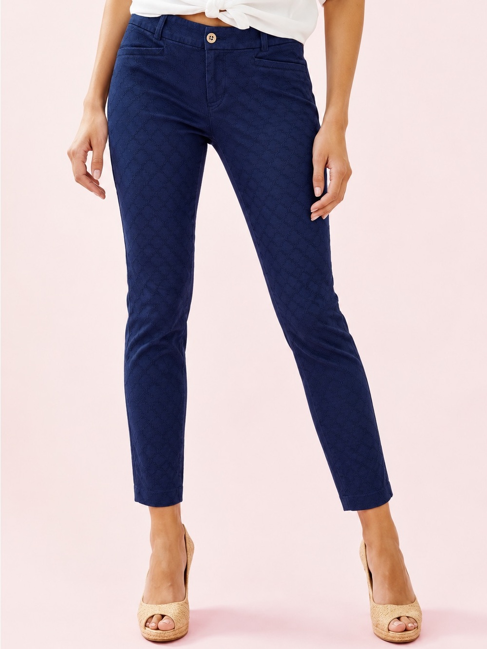 Lilly Pulitzer Navy Blue Kelly Textured Ankle Pants Size 12